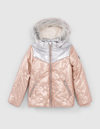 Girls’ pale pink padded jacket, star/lightning embroidery - IKKS