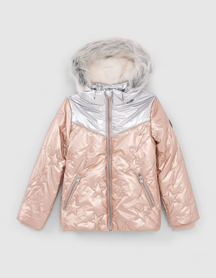 Doudoune rose pâle broderies étoiles et éclairs fille-1