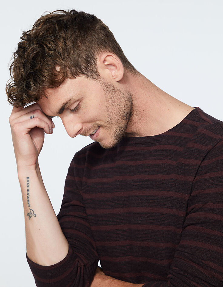 Sweat prune rayures noires Homme-4