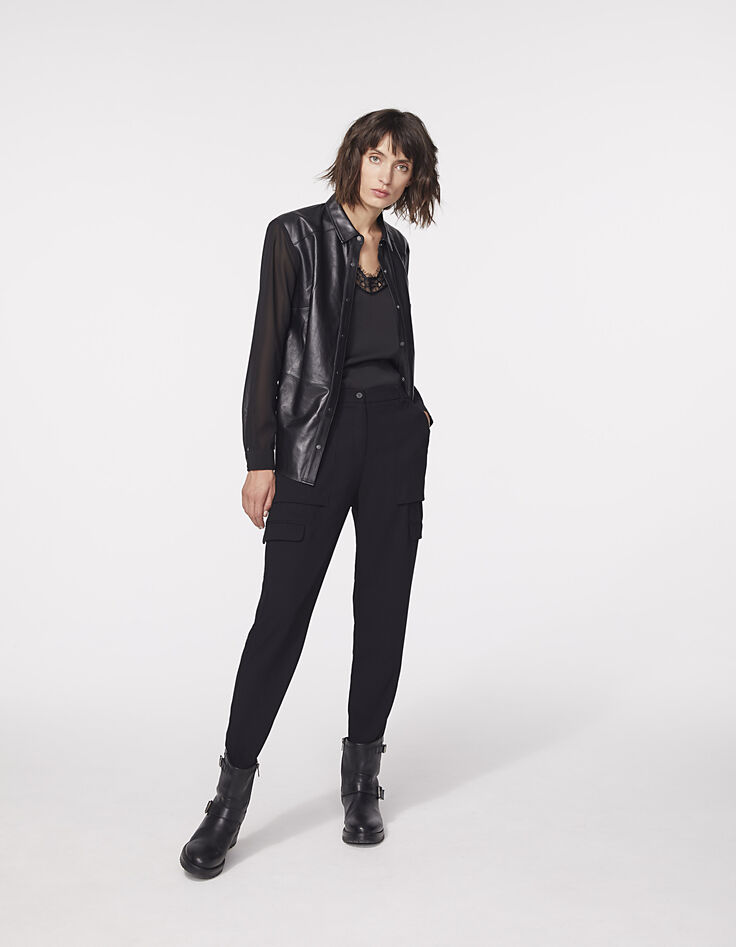 Pantalon crêpe envers satin poches plaquées femme-5