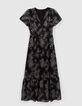 Women’s black long dress with ecru dandy flower print-5