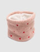 Rosa gestrickter Snood mit Herzstickerei f&uuml;r Baby M&auml;dchen-2