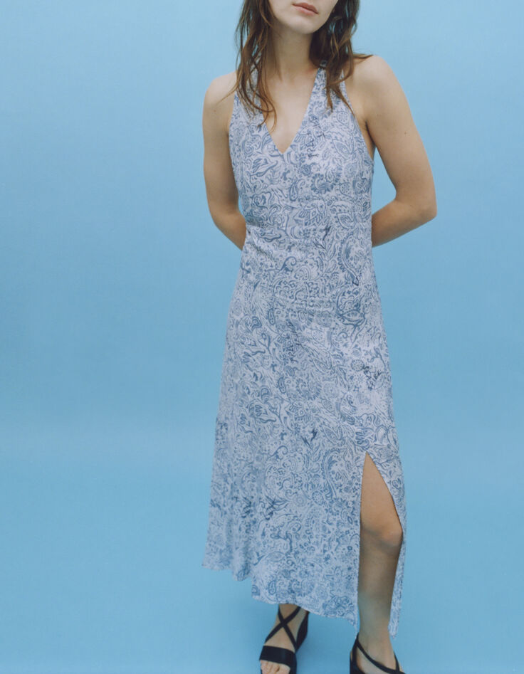 Robe longue bleu imprimé bandana Femme-7