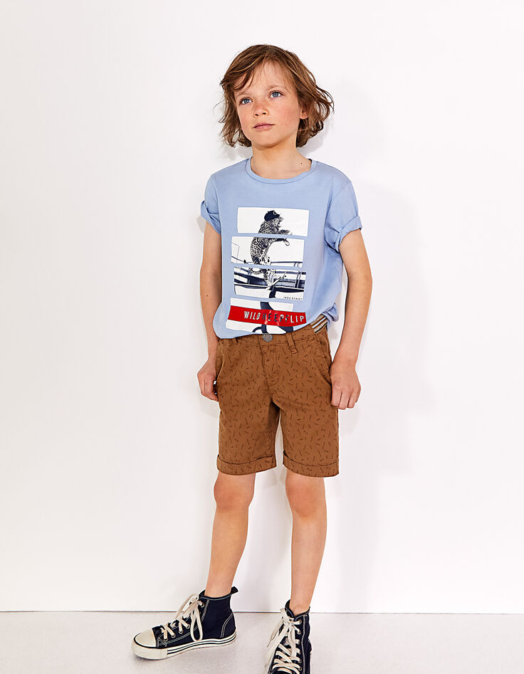 Bermuda chino camel à imprimé skates garçon-4