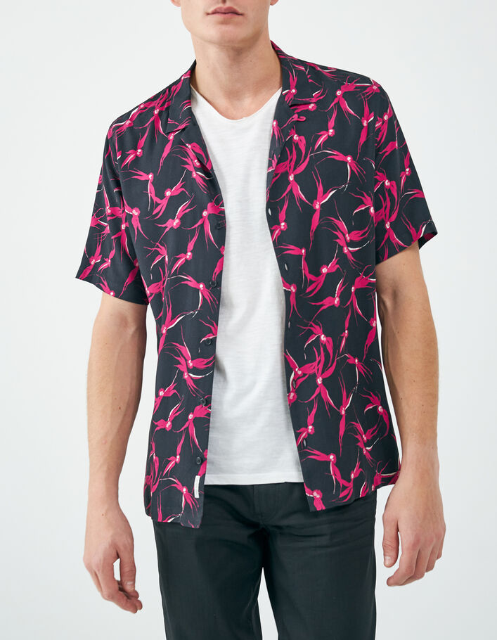 Camisa REGULAR negra floral pink hombre - IKKS