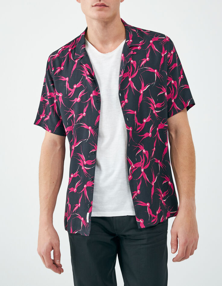 Schwarzes REGULAR-Herrenhemd mit pinkem Blumenprint-5 Schwarzes REGULAR-Herrenhemd mit pinkem Blumenprint-5