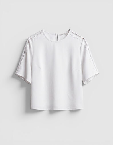Top fluide &eacute;cru dentelle manches Femme - IKKS