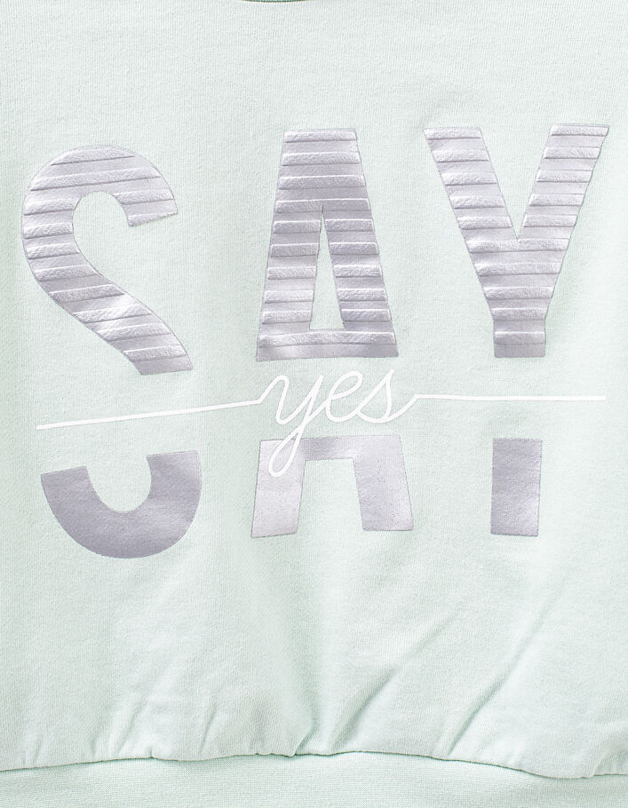 Girls’ mint sweatshirt with textured flocked letters - IKKS