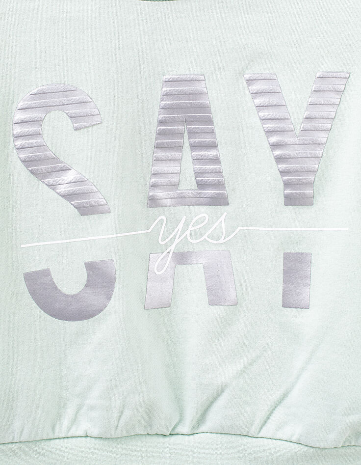 Girls’ mint sweatshirt with textured flocked letters-4