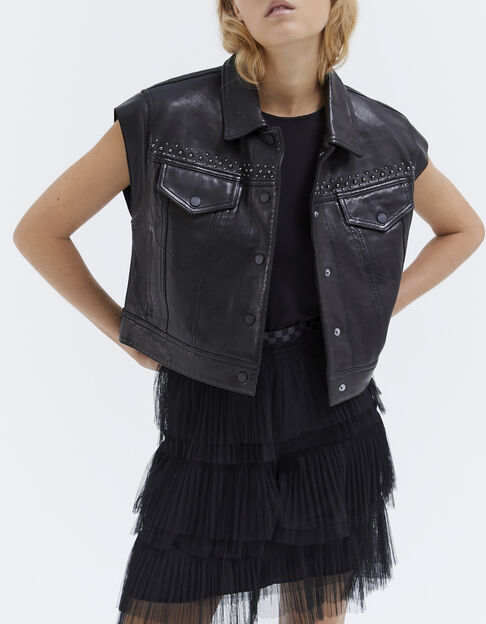 Women’s black checkerboard pleated tulle short skirt