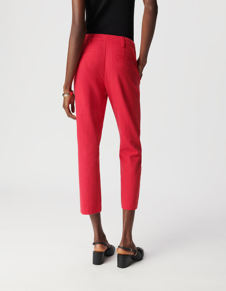 Anzughose f&uuml;r Damen 7/8 rot aus Leinen und Baumwolle-3