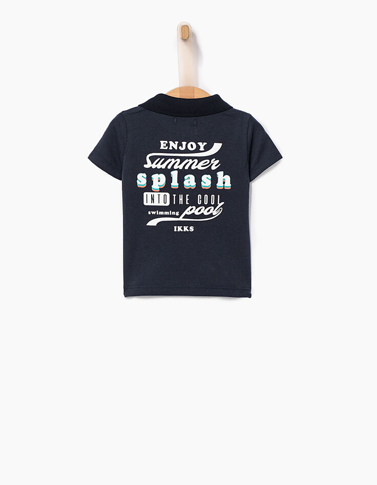 Baby boys' navy polo shirt with printed back-2