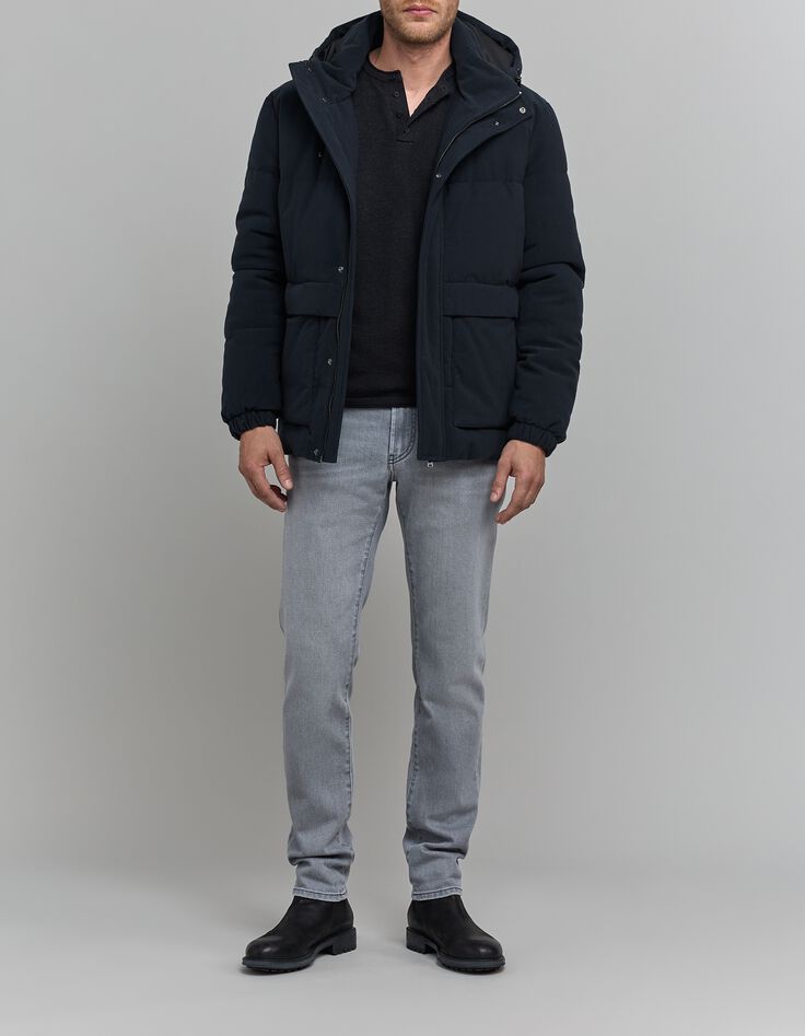 Chaqueta acolchada con relieve de terciopelo azul marino para hombre-9