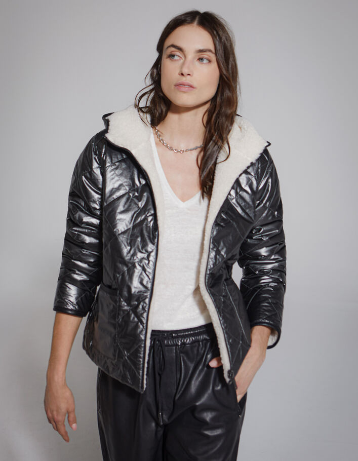 Chaqueta metalizada oveja capucha mujer