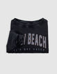 Grey cropped sweatshirt with sequined message for girl-6