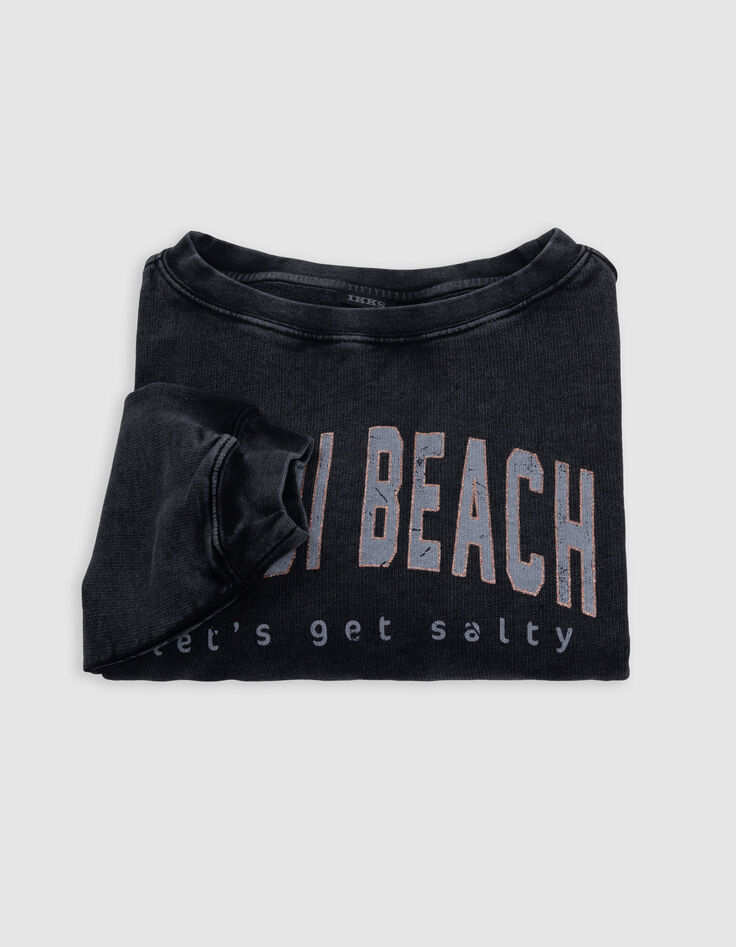 Grey cropped sweatshirt with sequined message for girl-6