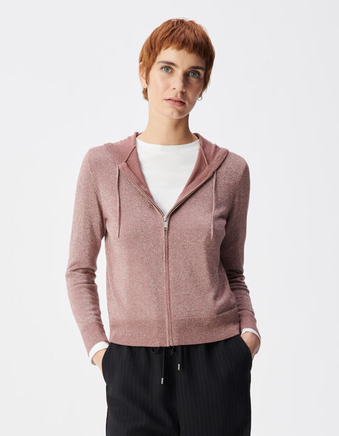 Cardigan capuche bordeaux tricot lurex chevrons dos Femme - IKKS