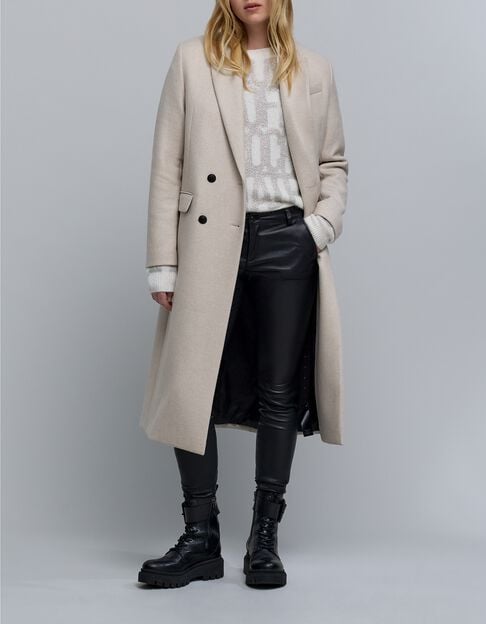 Women's long ecru pea jacket - IKKS