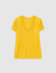 Tee-shirt jaune en lin broderie cœur éclair Femme-1