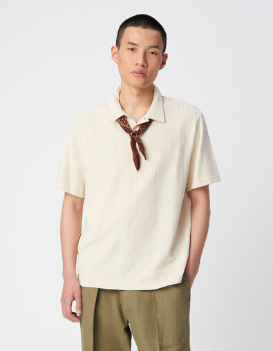 Polo beige motif rayures &eacute;ponge Homme - IKKS