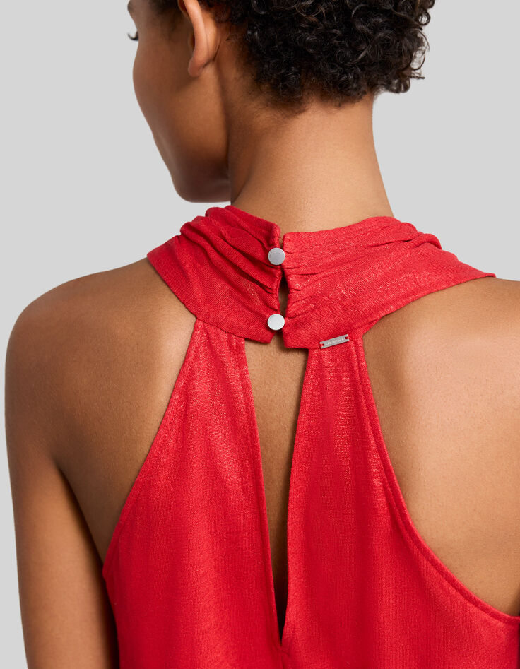 Camiseta grosella metalizada cruzada delante mujer-7