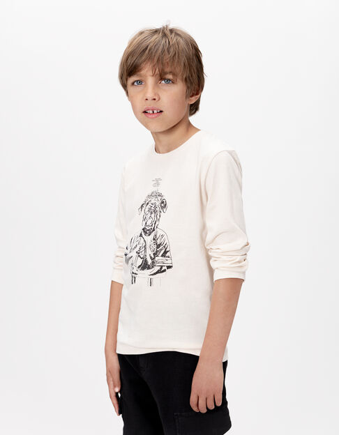 T-shirt blanc coton bio visuel chien garçon - IKKS