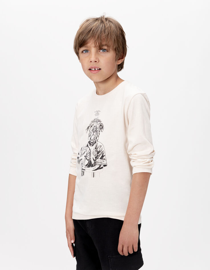 T-shirt blanc coton bio visuel chien garçon-1 T-shirt blanc coton bio visuel chien garçon-1