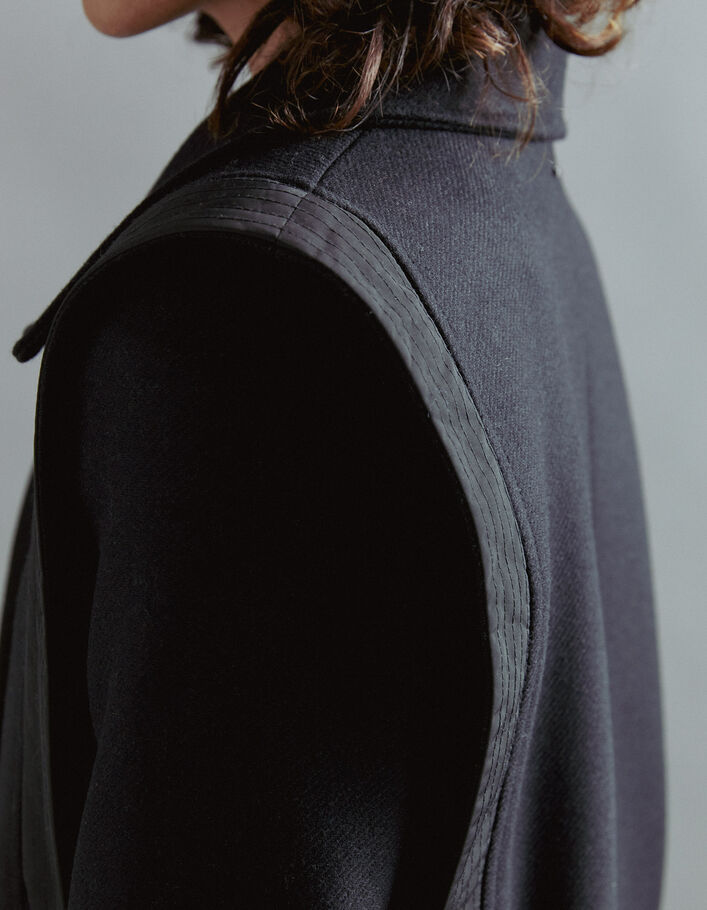 Women’s black wool coat with topstitched epaulets - IKKS