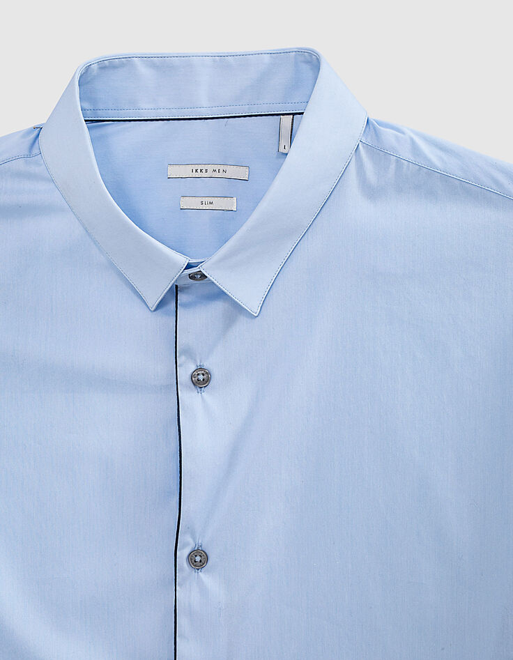 Blaues SLIM-Herrenhemd mit marineblauer Paspel-2