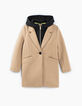 Manteau beige clair à capuche noire amovible fille-3