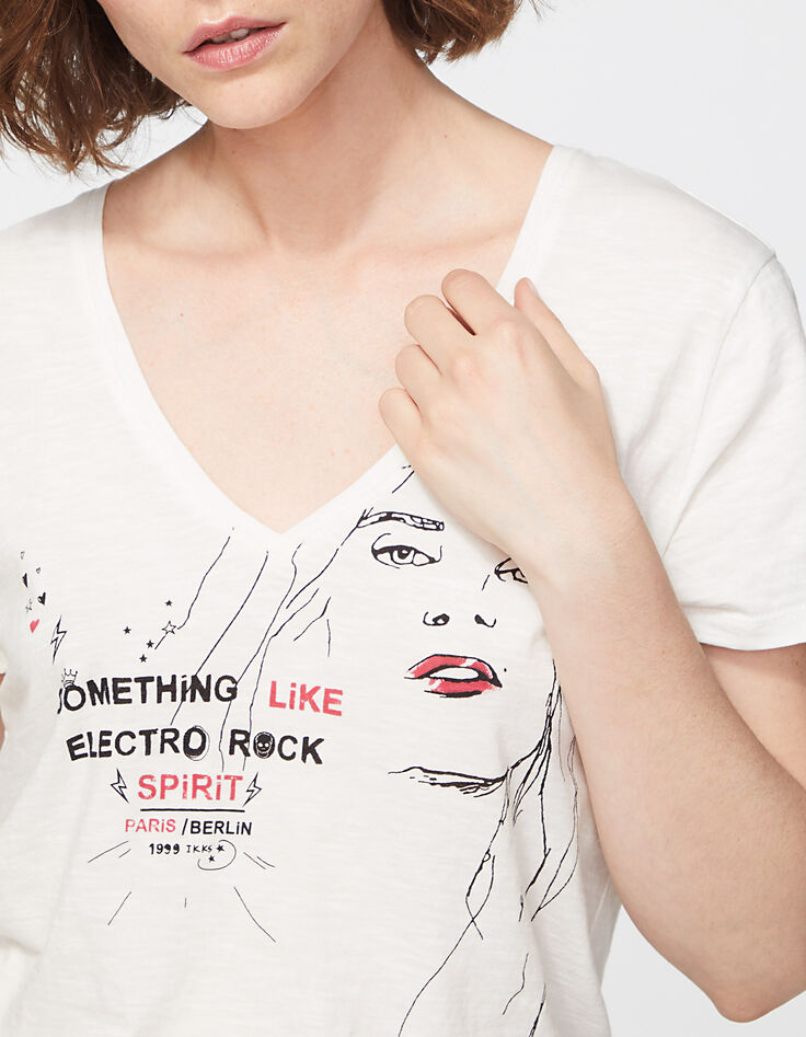 Damen-T-Shirt mit V-Ausschnitt aus Baumwolle Electro Rock-4