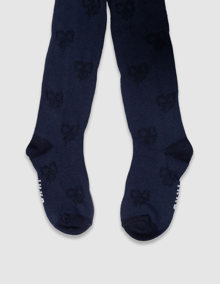 Leotardos azul marino punto jacquard lazos niña-2 Leotardos azul marino punto jacquard lazos niña-2