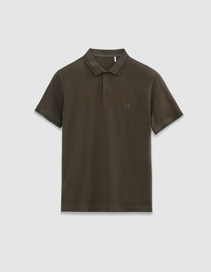 Polo manches courtes kaki maille piqu&eacute;e Homme-5