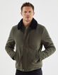 Men’s military khaki jacket with removable fur collar-3