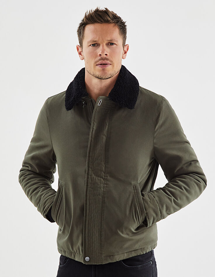 Men’s military khaki jacket with removable fur collar-3