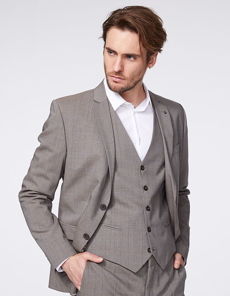 Men’s mink Prince of Wales check waistcoat -2 Men’s mink Prince of Wales check waistcoat -2