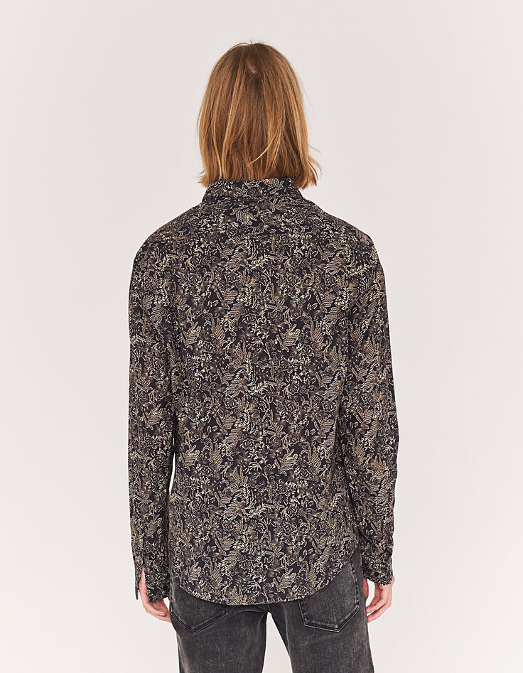 Zwart SLIM overhemd print gele bloemen Heren-3