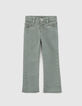 Girls' khaki 7/8 flared jeans with fringed cuffs-1
