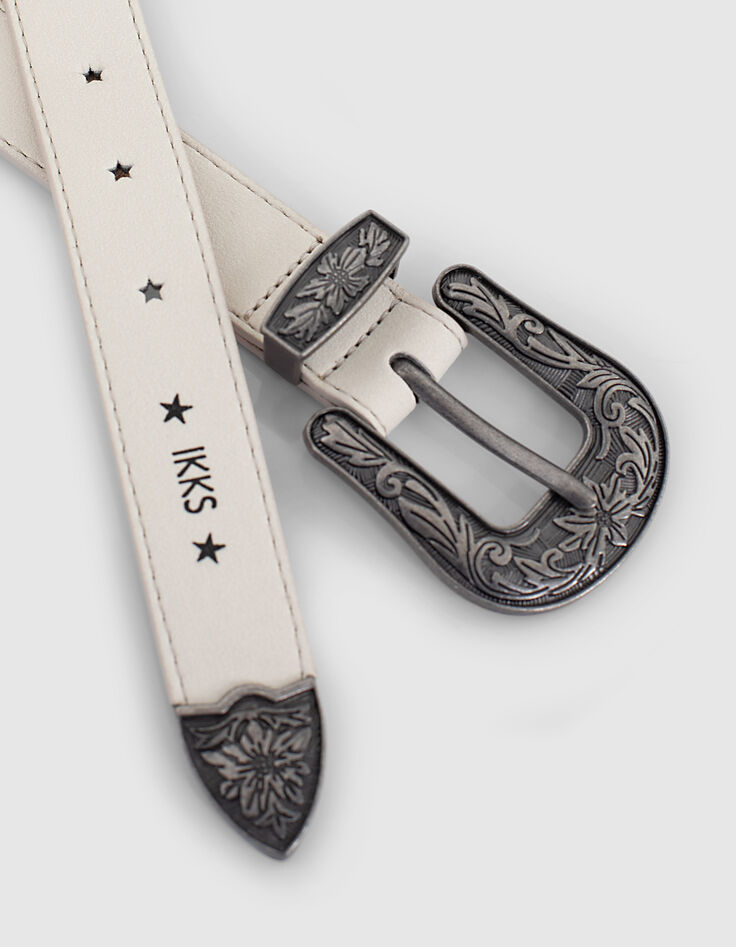 Ceinture beige clair chiné suédée découpes étoiles fille-5 Ceinture beige clair chiné suédée découpes étoiles fille-5