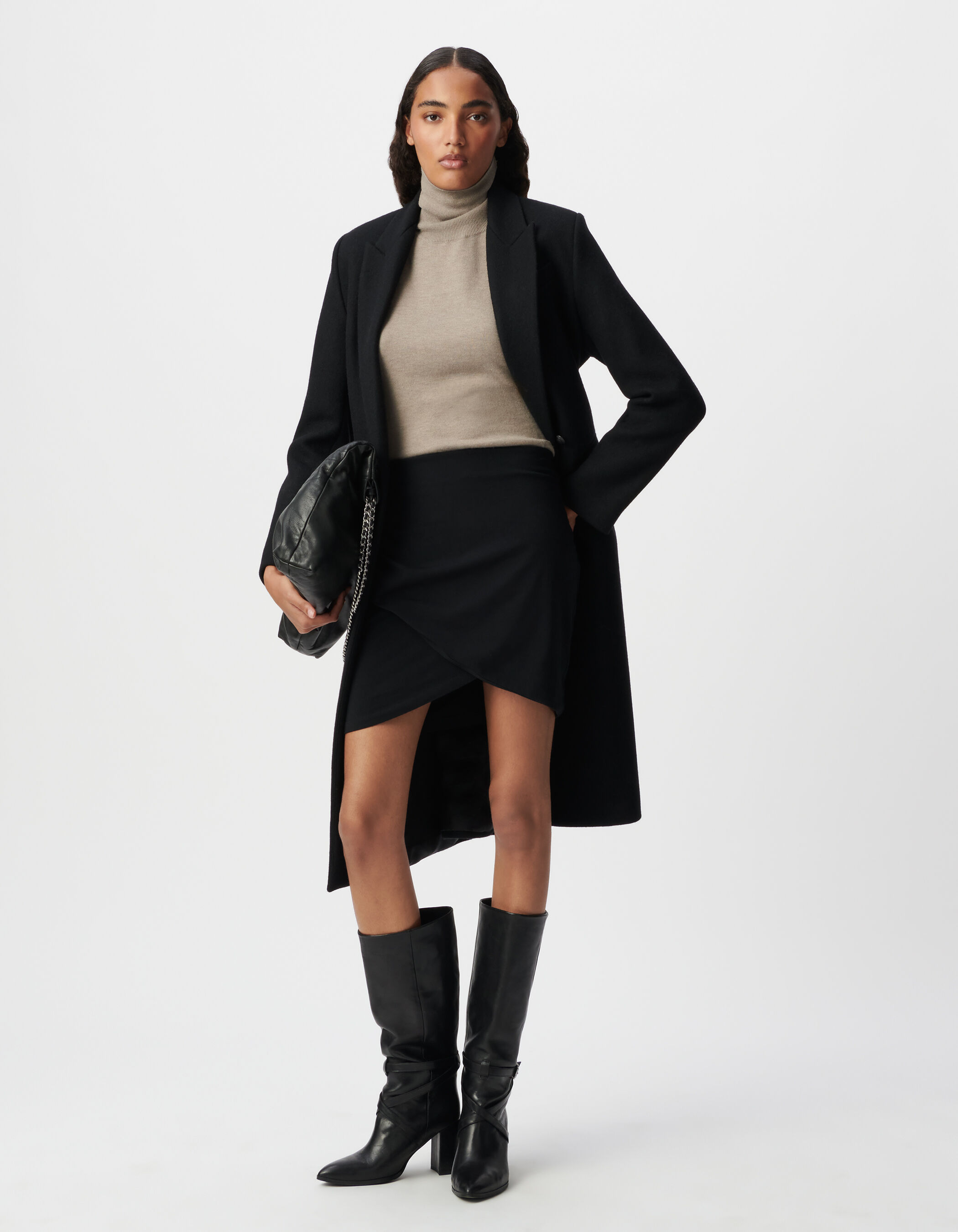 Women's short black pleated skirt with crisscross effect IKKS