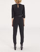 Langer, schwarzer Damenchiffonoverall mit Satinr&uuml;ckseite-3