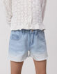 Waterless blue denim shorts with deep dye effect for girl-2