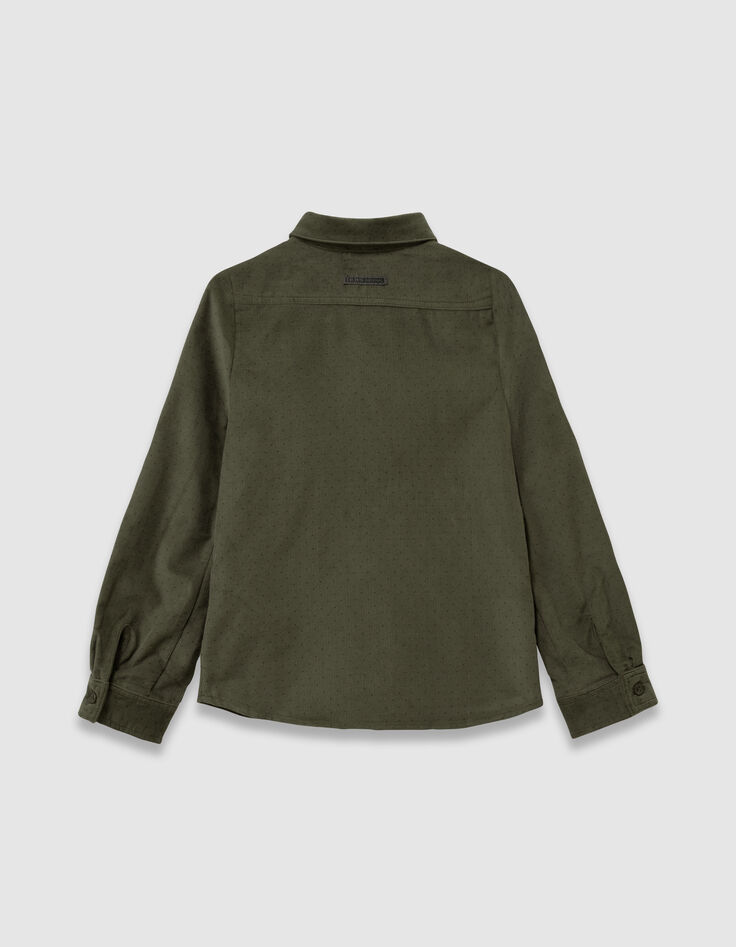 Khaki Jungenhemd lange Ärmel Velours Punkte-4