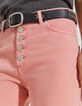 Jean droit rose taille haute cropped bords francs femme-4
