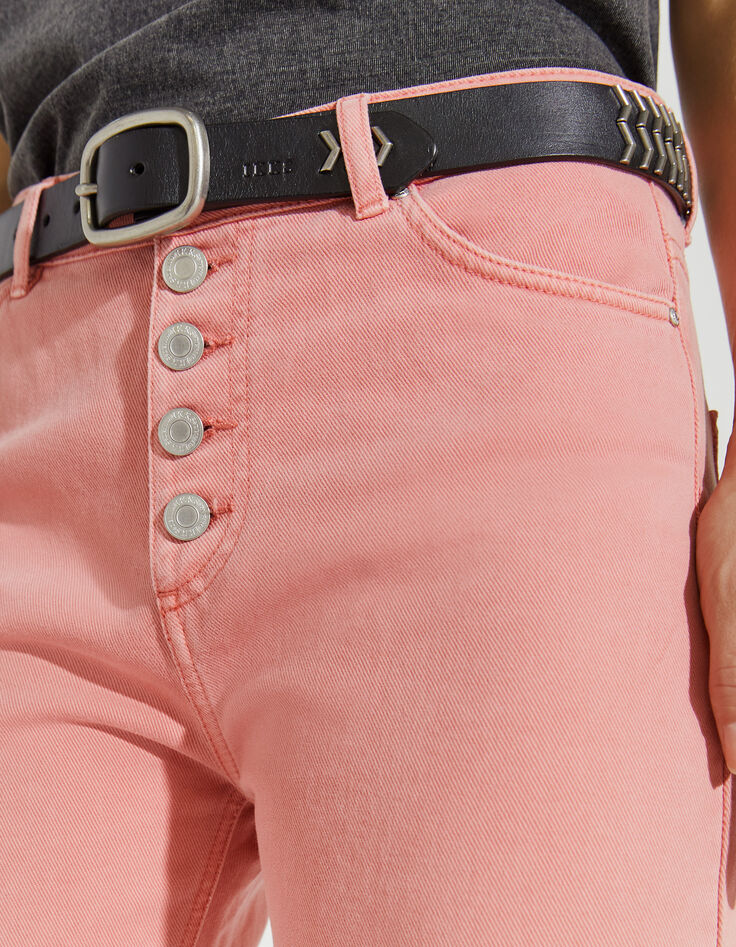 Jean droit rose taille haute cropped bords francs femme-4