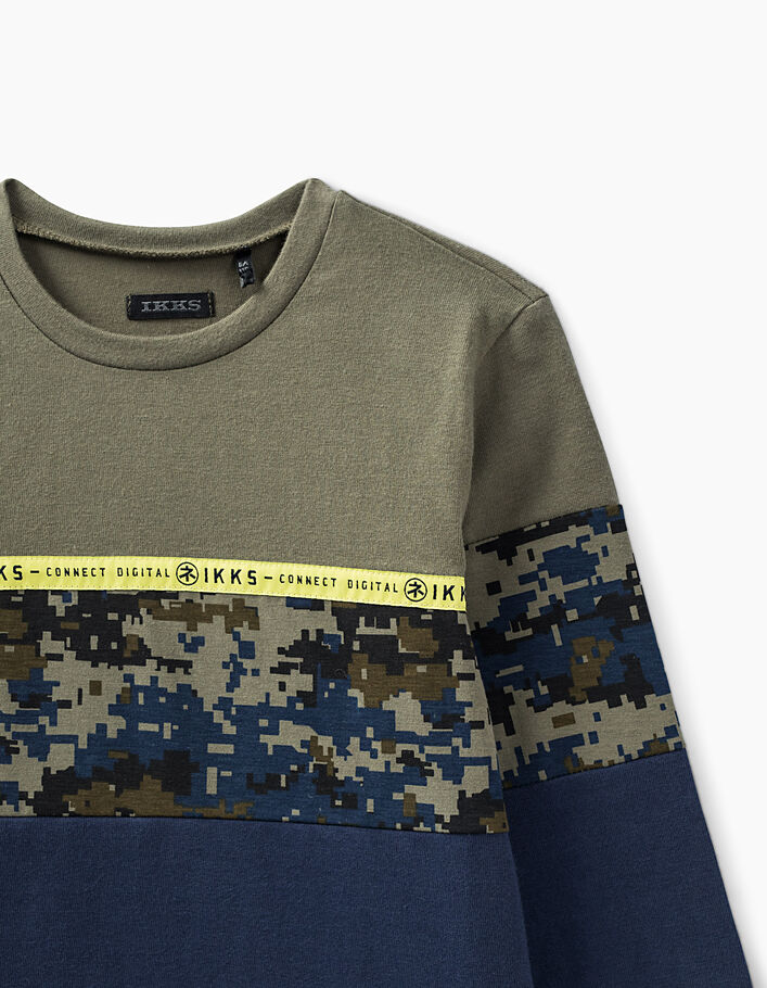 Blaues und khaki Jungenshirt mit Pixel-Camouflagemuster  - IKKS