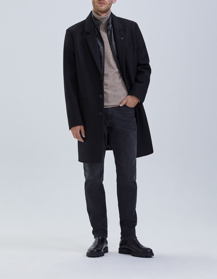 Men&rsquo;s black coat with leather facing-6
