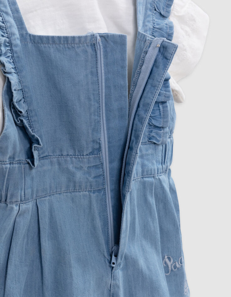 Baby girl blue overalls and ecru T-shirt set-6