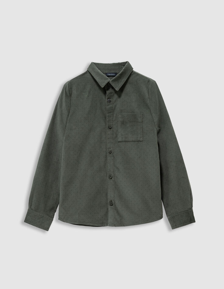 Khaki Jungenhemd lange Ärmel Velours Punkte-2