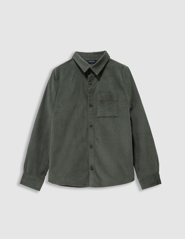 Khaki Jungenhemd lange Ärmel Velours Punkte-2 Khaki Jungenhemd lange Ärmel Velours Punkte-2